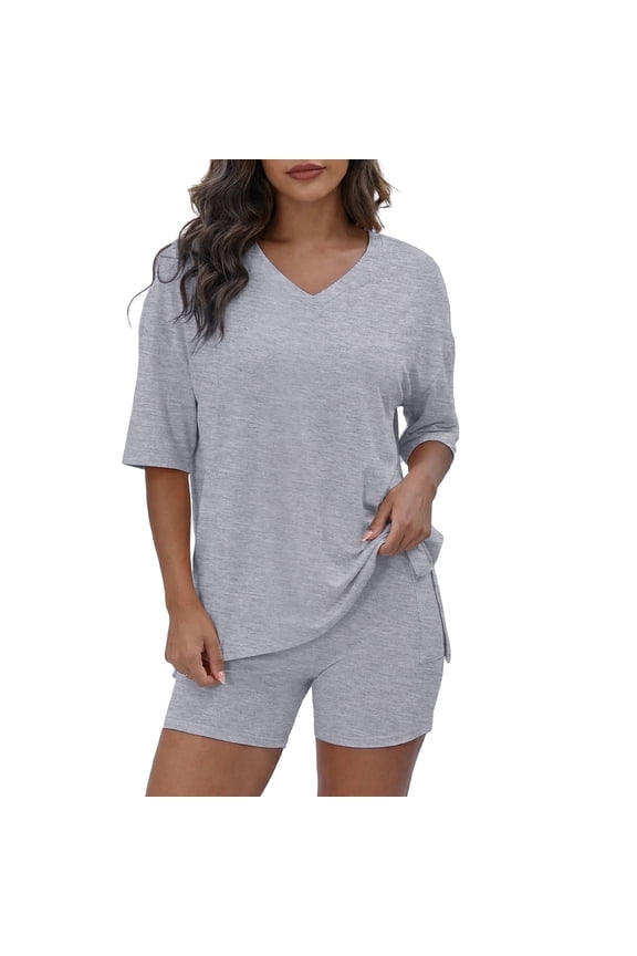 2 Piece Lounge Set for Women Oversized Tshirts with Shorts Casual Tops V Neck Summer Outfits