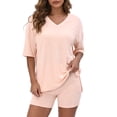 thumbnail image 1 of Gingprous 2 Piece Lounge Set for Women Oversized Tshirts with Shorts Casual Tops V Neck Summer Outfits, 1 of 10