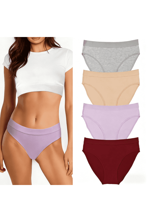 Women's Cotton High Cut Underwear Sports Women's Panties Soft Elastic Waistband Comfortable Pure Cotton Briefs 4 Pack