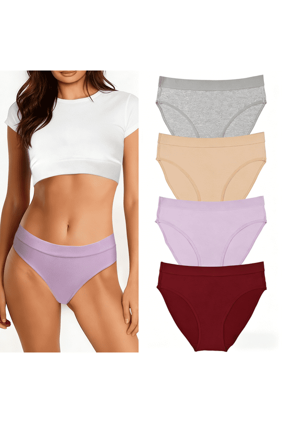 Women's Cotton High Cut Underwear Sports Women's Panties Soft Elastic Waistband Comfortable Pure Cotton Briefs 4 Pack