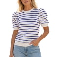 thumbnail image 1 of Gingprous Womens Striped Puff Sleeve T-Shirt Casual Crew Neck Knit Top Short Sleeve Summer Spring Blouse, 1 of 9