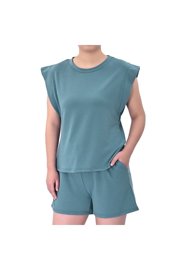 Women's Sports and Leisure 2-piece Lightweight Hooded Sleeve Top Paired with Elastic Waist Casual Shorts