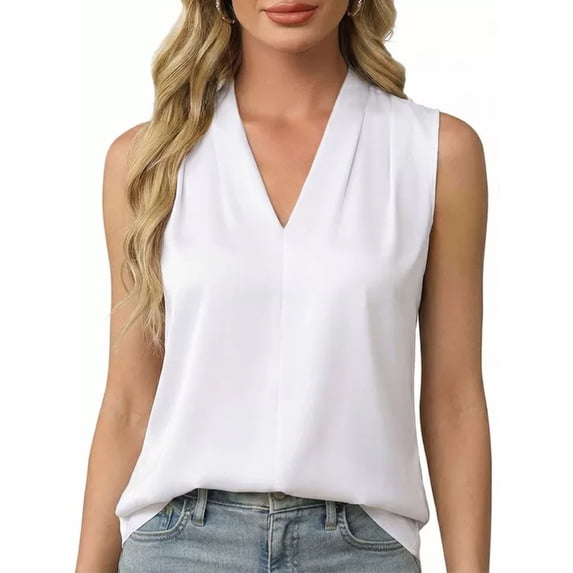 Gingprous Womens Sleeveless V-Neck Blouse Elegant Solid Tank Top Business Casual Workwear