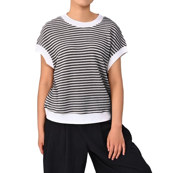 Gingprous Womens Trendy Striped Knit Top Summer Lightweight Cap Sleeve Casual Office Wear with Stretch Comfort