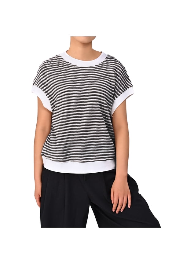 Womens Trendy Striped Knit Top Summer Lightweight Cap Sleeve Casual Office Wear with Stretch Comfort