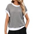 thumbnail image 1 of Gingprous Women's Striped Short Sleeve Sweater, Cap Sleeve Crew Neck Knit Top Pullover for Spring Summer, 1 of 8