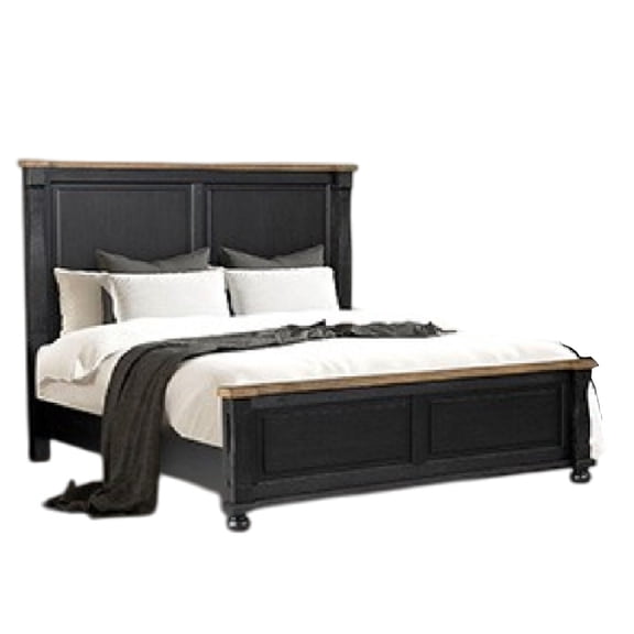 Ginie King Bed, Tall Headboard, Farmhouse Legs, Black Oak Brown Oak