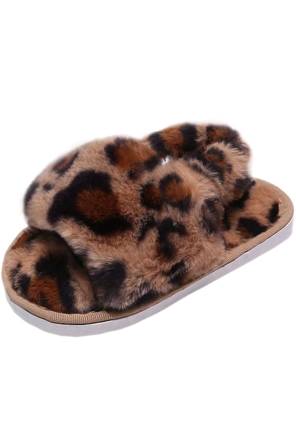 Ginisom Girls Fuzzy Slippers Kids Furry Open Toe Slippers Slides for Girls Fluffy House Slippers with Elastic Band