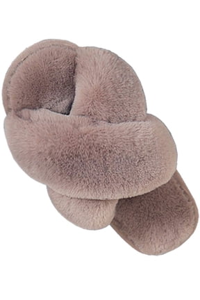 Ginisom Women's Fuzzy Slippers Cross Band Fluffy Open Toe House Slide Slipper
