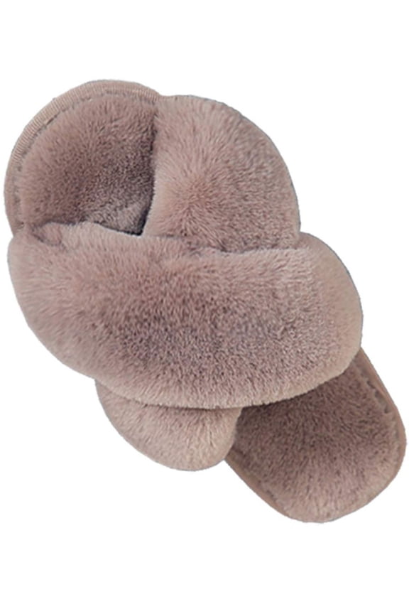 Ginisom Women's Fuzzy Slippers Cross Band Fluffy Open Toe House Slide Slipper