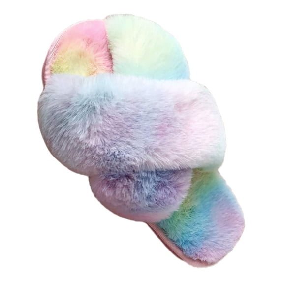 Ginisom Women's Fuzzy Slippers Cross Band Fluffy Open Toe House Slide Slipper