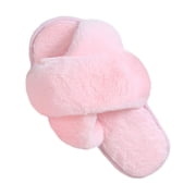 Ginisom Womens Fuzzy Slippers Cross Band Fluffy Open Toe House Slide Slipper