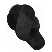 Ginisom Womens Fuzzy Slippers Cross Band Fluffy Open Toe House Slide Slipper