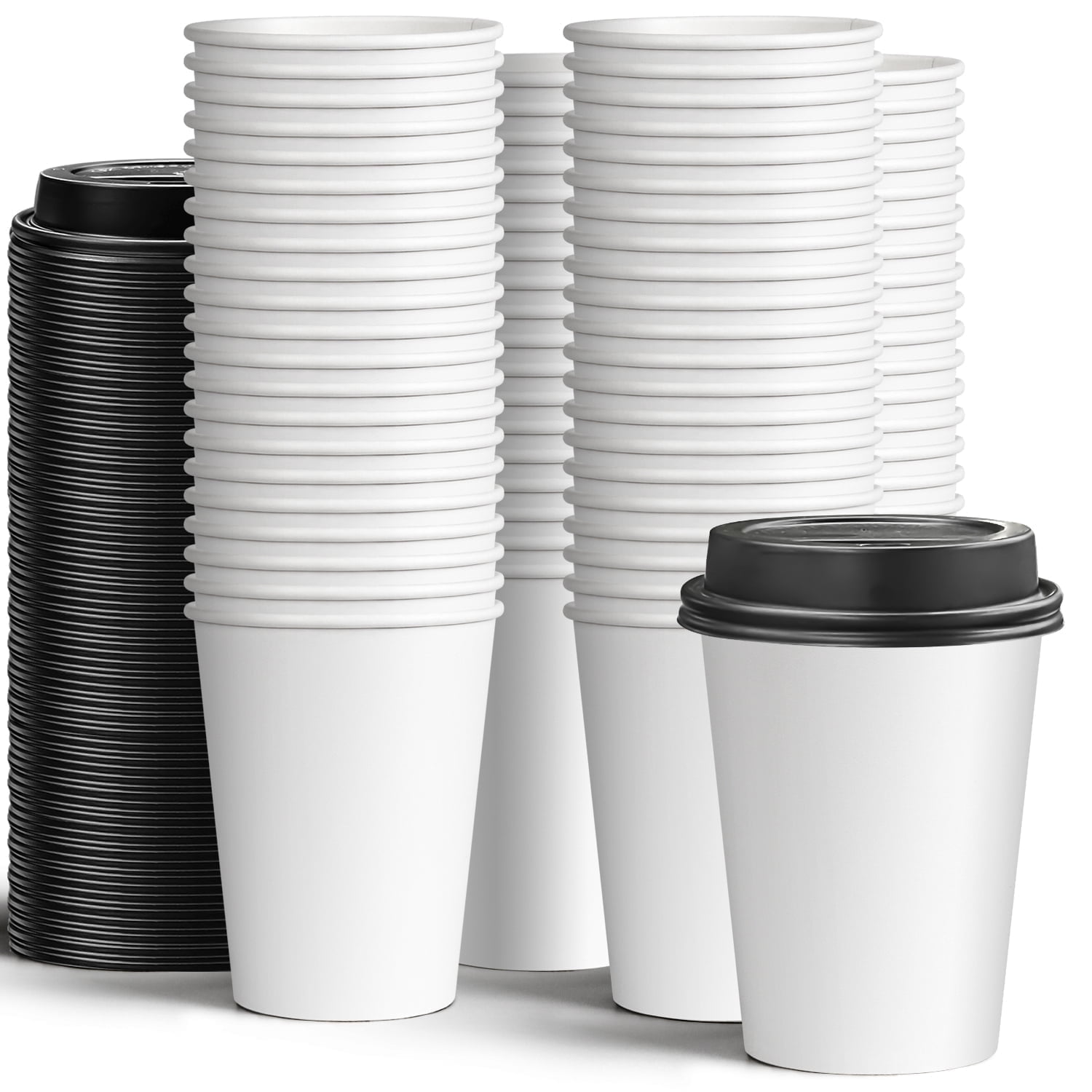Ginkgo 100-Count 12 oz Disposable Paper Cups with Lids, Black