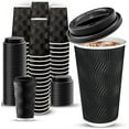 thumbnail image 1 of Ginkgo 100 Pack 16 oz Disposable Insulated Coffee Cups with Lids, Paper To-Go Coffee Cups for Coffee Bars, Hot Chocolate, Cocoa, and Hot Tea Drinks - Black, 1 of 12