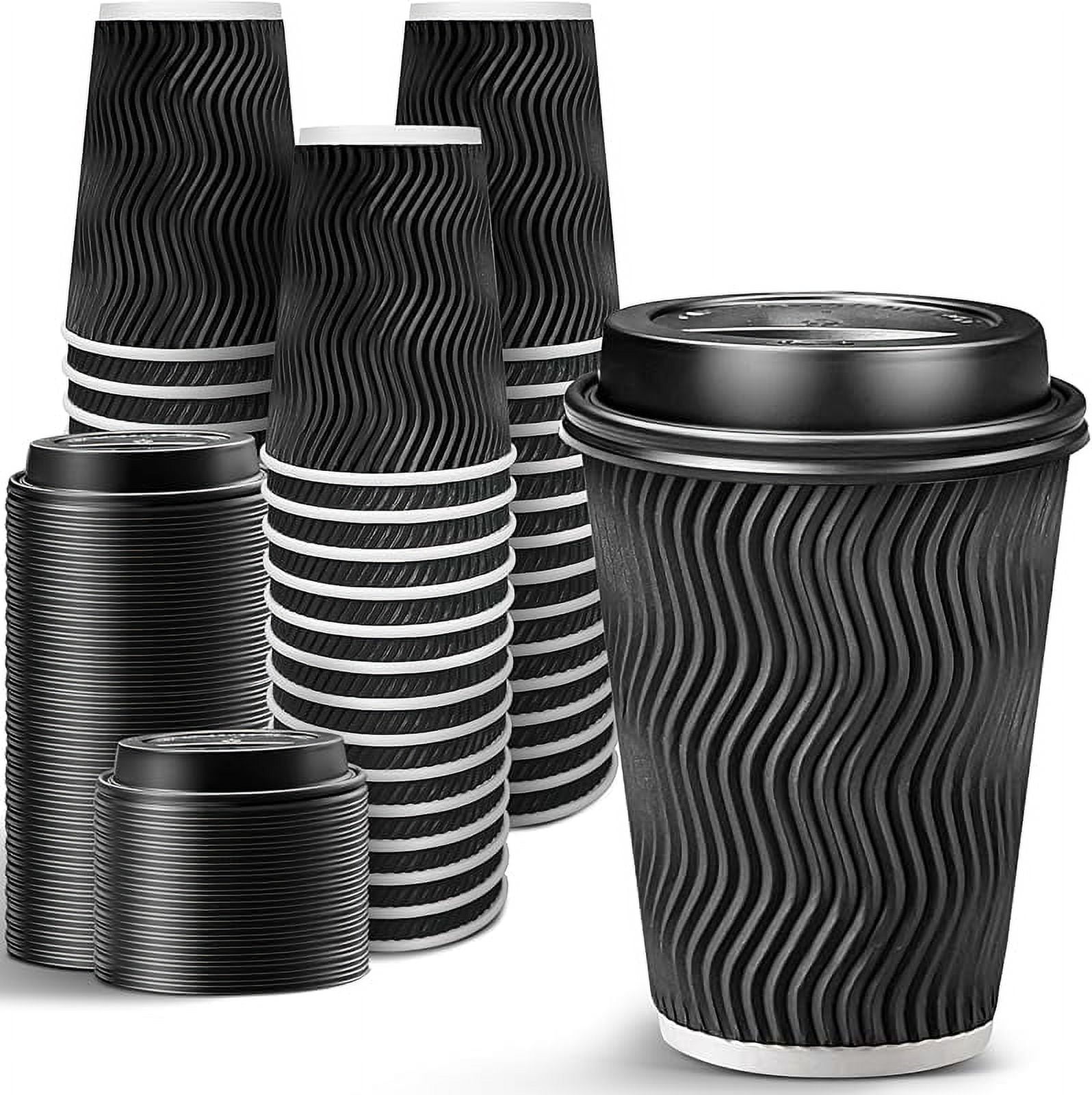 Ginkgo 100 Pack 16 oz Disposable Insulated Coffee Cups with Lids, Paper ...