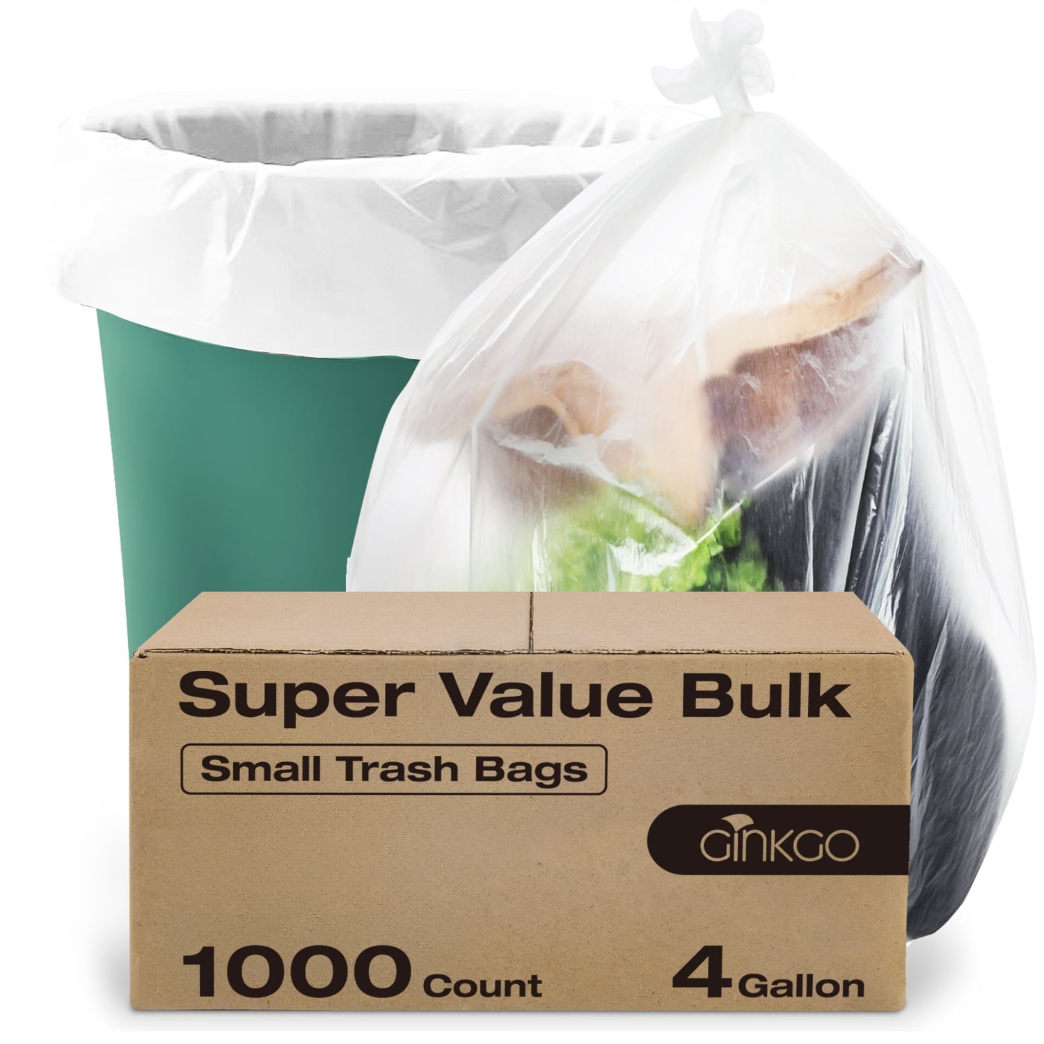 Ginkgo 4 Gallon Small Trash Bags - 1000 Count Super Value Bulk Bathroom Mini Garbage Bags, Clear Wastebasket Bin Liners, Unscented