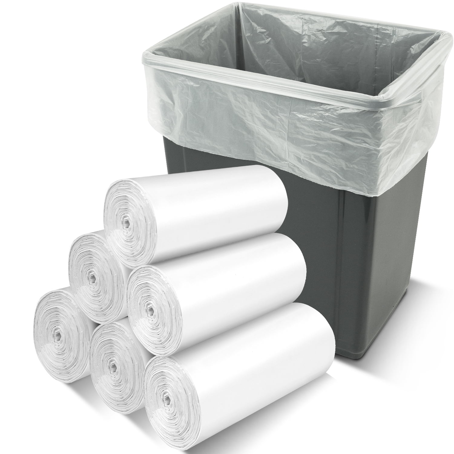Ginkgo 240 Count 8 Gallon Trash Bags Medium Kitchen Garbage Bags, White, Fragrance Free