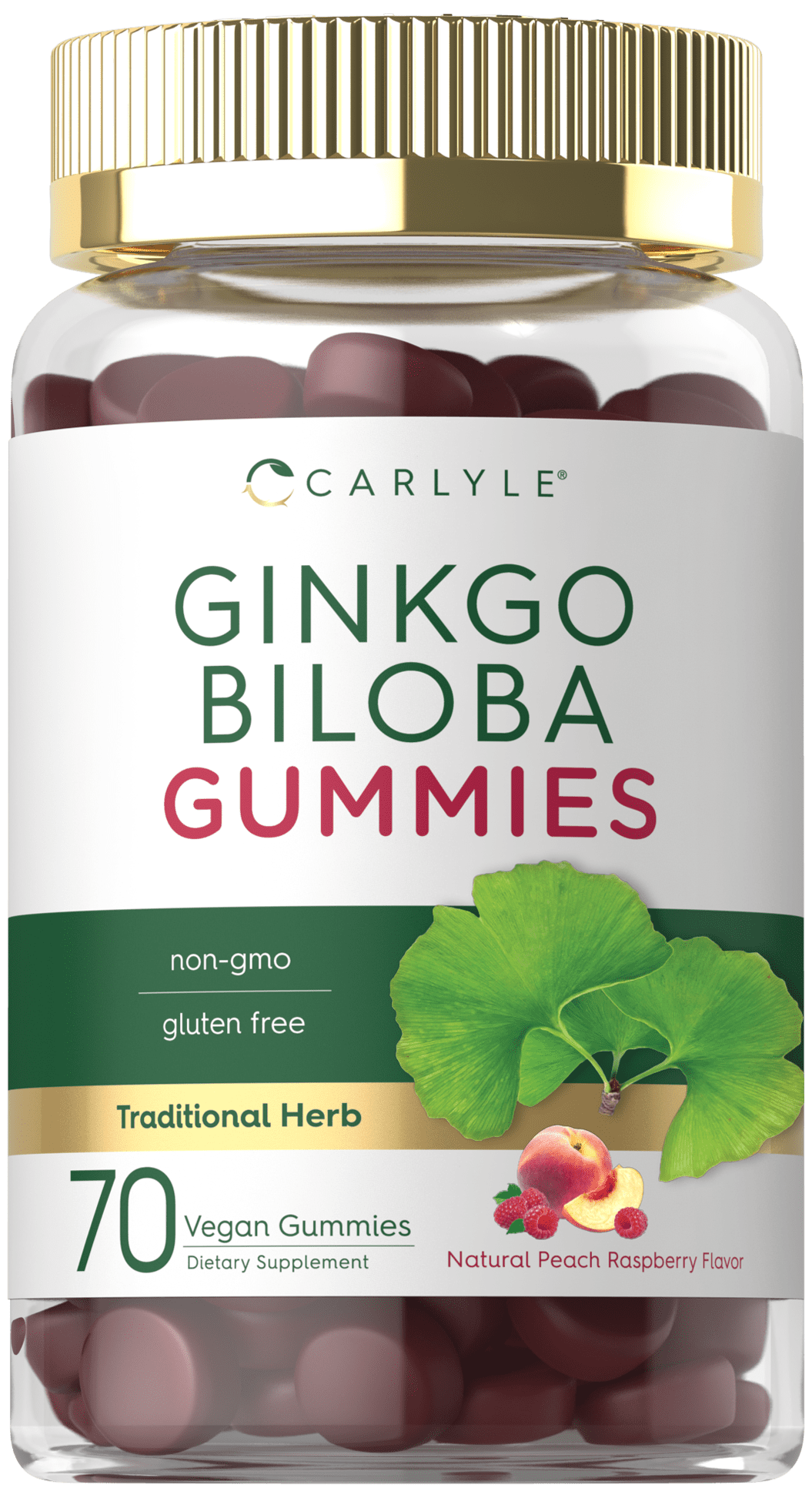 Ginkgo Biloba 300mg | 70 Gummies | Peach Raspberry Flavor | Vegan Supplement | by Carlyle