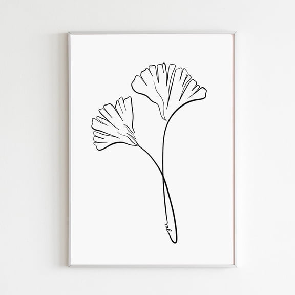 Ginkgo Biloba Art Print Minimalist Botanical One Line Drawing Zen Decor Unframed Paper Print
