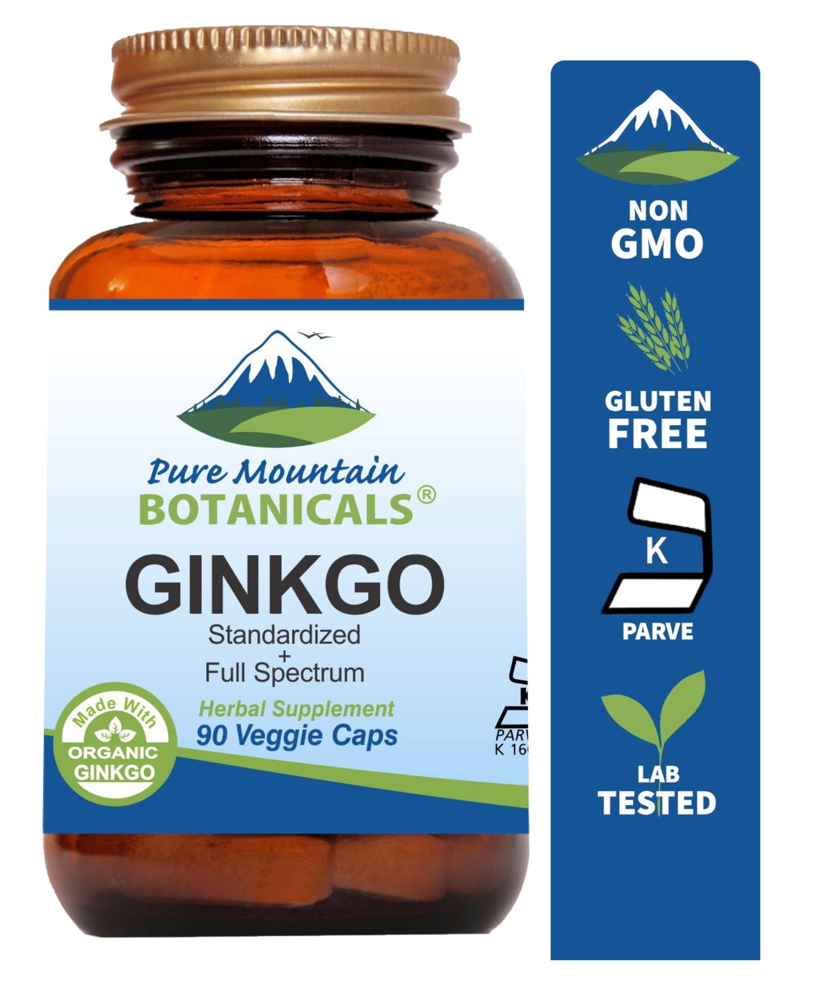 Pure Mountain Botanicals Ginkgo Biloba Capsules, 400mg Organic Leaf