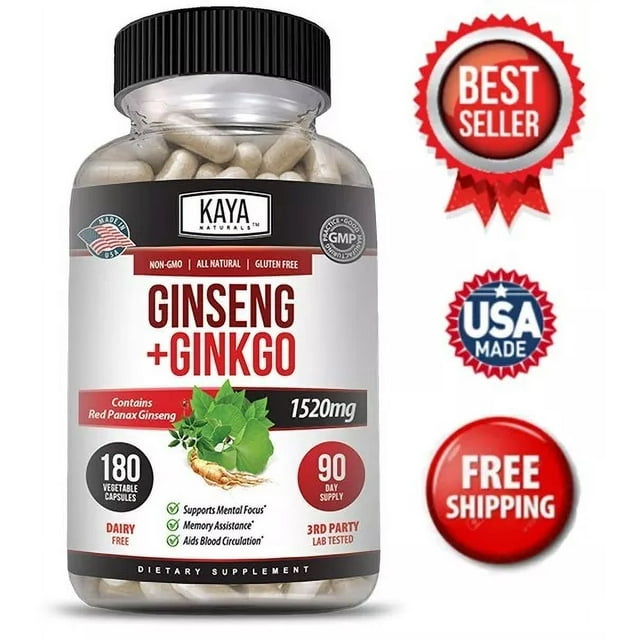 Ginkgo Biloba + Ginseng Extract 180ct Red Panax Focus Brain Memory