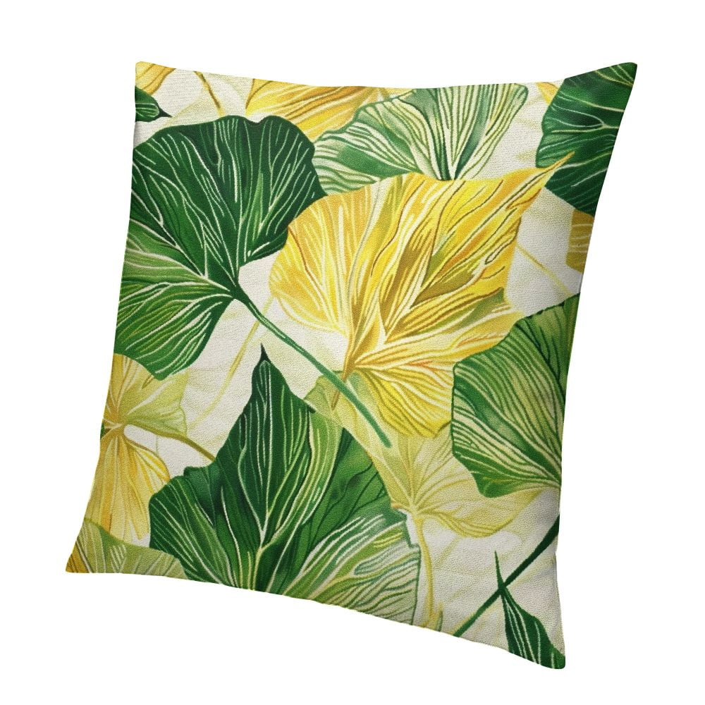 Throw Pillow Covers Set Of 2 - Adorable Butterfly Dragonfly Ginkgo Leaves Pattern, 18x18 Inches, Decorative Square Pillowcases For Couch & Bed