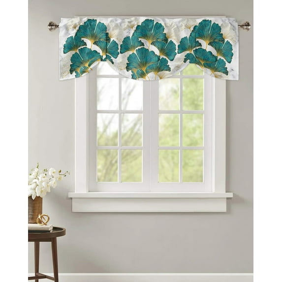 Ginkgo Biloba Marble Texture Window Valance Curtain Kitchen Cafe Short Curtains Living Room Tie-Up Valance Curtain