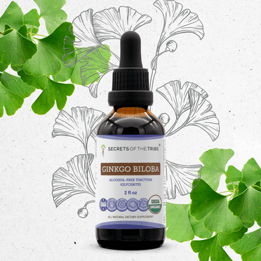 Secrets Of The Tribe Ginkgo Biloba Organic Dietary Supplement, Natural Herbal Tincture for Memory Support, Certified Organic Ginkgo Biloba (Ginkgo biloba) Dried Leaf, Alcohol-Free Extract, 2 oz