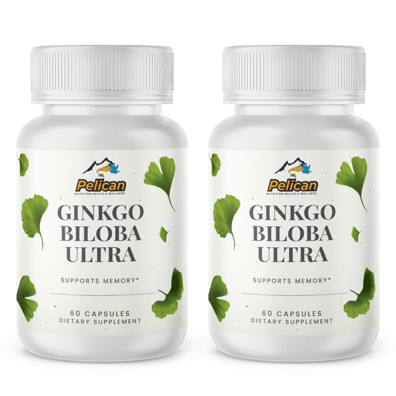 Ginkgo Biloba Ultra-Circulation/Memory-2 Bottles-120 Capsules-Pelican Vitamins