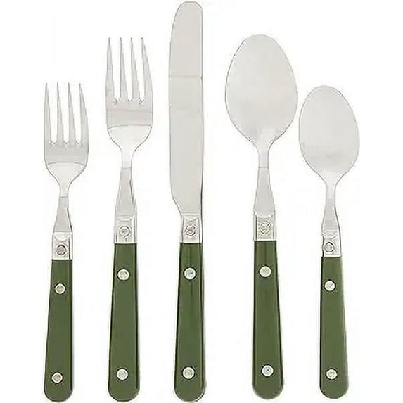 Ginkgo International Le Prix Stainless Steel Dishwasher-safe 30piece flatware set, Service for 6, Moss Green, (22713)