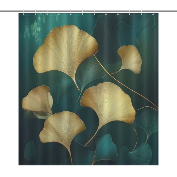 Ginkgo Leaf Art Print Shower Curtain Bathtub Decor Bathroom Fabric Waterproof Curtains Shower