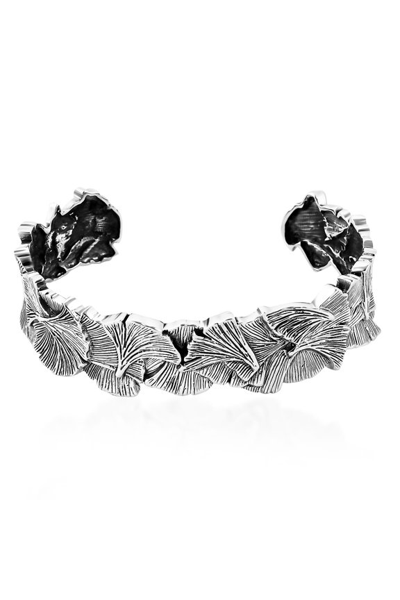 Ginkgo Leaf Cuff Bracelet in Sterling Silver 7.25 In 34.35 Grams Birthday Christmas Gifts