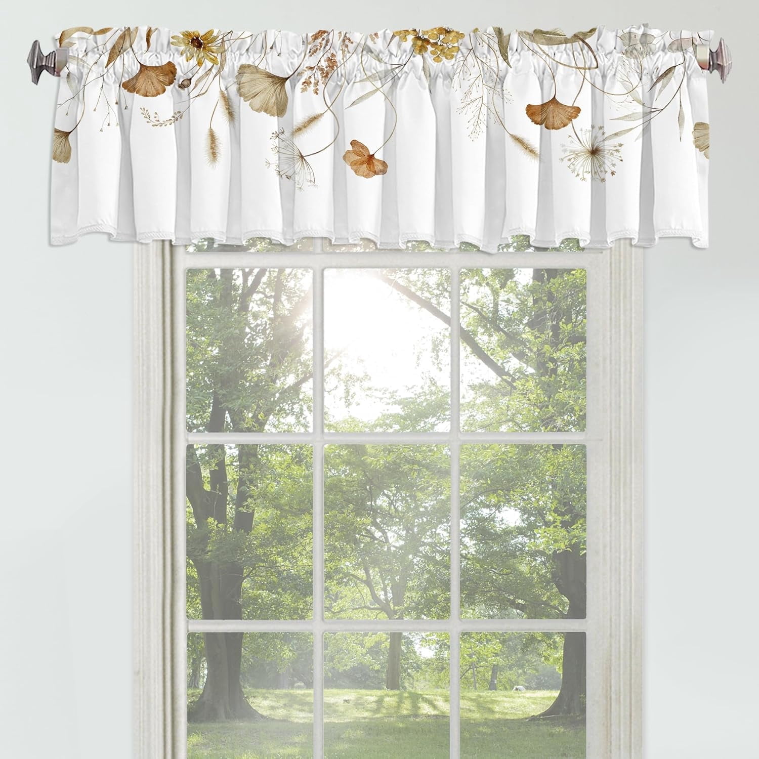 Rod Ginkgo Ginkgo Leaf Curtain Valance for Windows Elegant Green Floral Rod Pocket ...