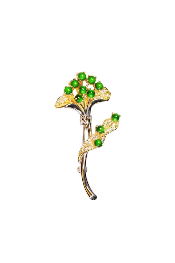 Ginkgo Leaf Jade Brooch in Gold | Jekira