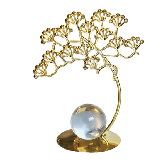 Ginkgo Leaf Metal Sculpture Gold Decoration for Home Office Desk Bookshelf Art Piece