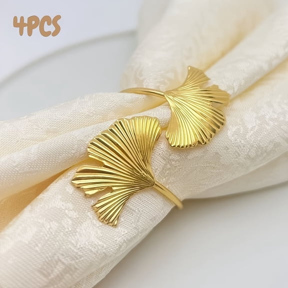 Ginkgo Leaf Napkin Rings Set of 4 for Wedding Farmhouse Table Decor, Lightweight Metal Napkin Holders for Special Occasions Buffet Picnic Outdoor Dining