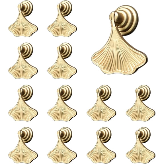Ginkgo Leaf Shape Knob Handles, 12 PCS Golden Drop Pendant Pull Handle,Hardware Drawer Single Hole Handle for Wardrobe Cupboard Closets Cupboard