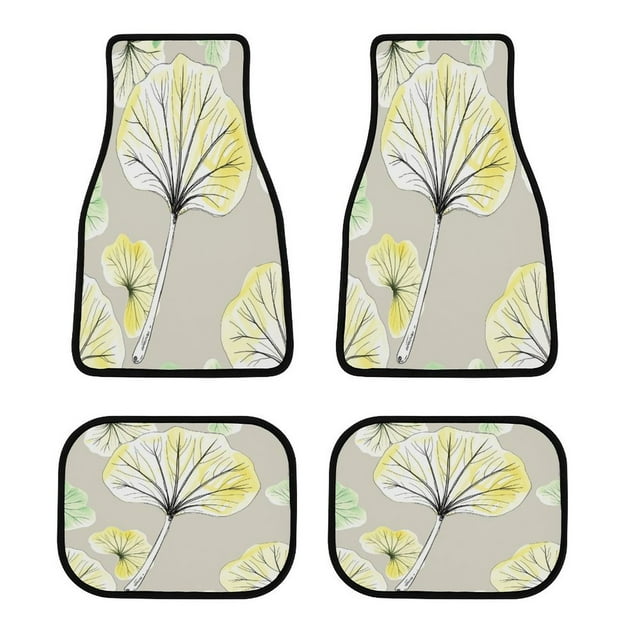 Ginkgo Leaf Sketch And Watercolor Pattern Car Foot Mats Universal Car Foot Mats Carpet 4 Pieces Dirty Resistant Front And Rear Mats Set Car Accessories