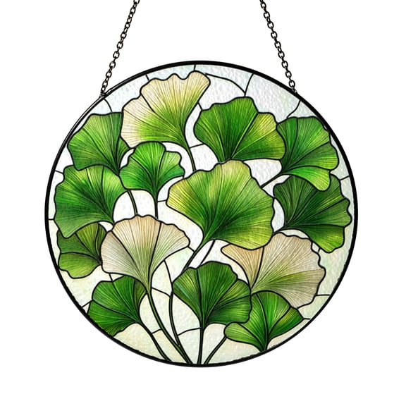 Ginkgo Leaf Stained Glass Style Window Decor – Autumn Botanical Hanging Art