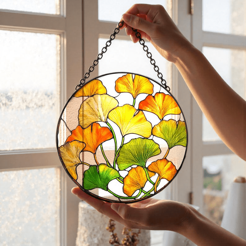 Gingko Window Ginkgo Leaf Stained Glass Suncatcher Window Hanging Botanical Garden ...
