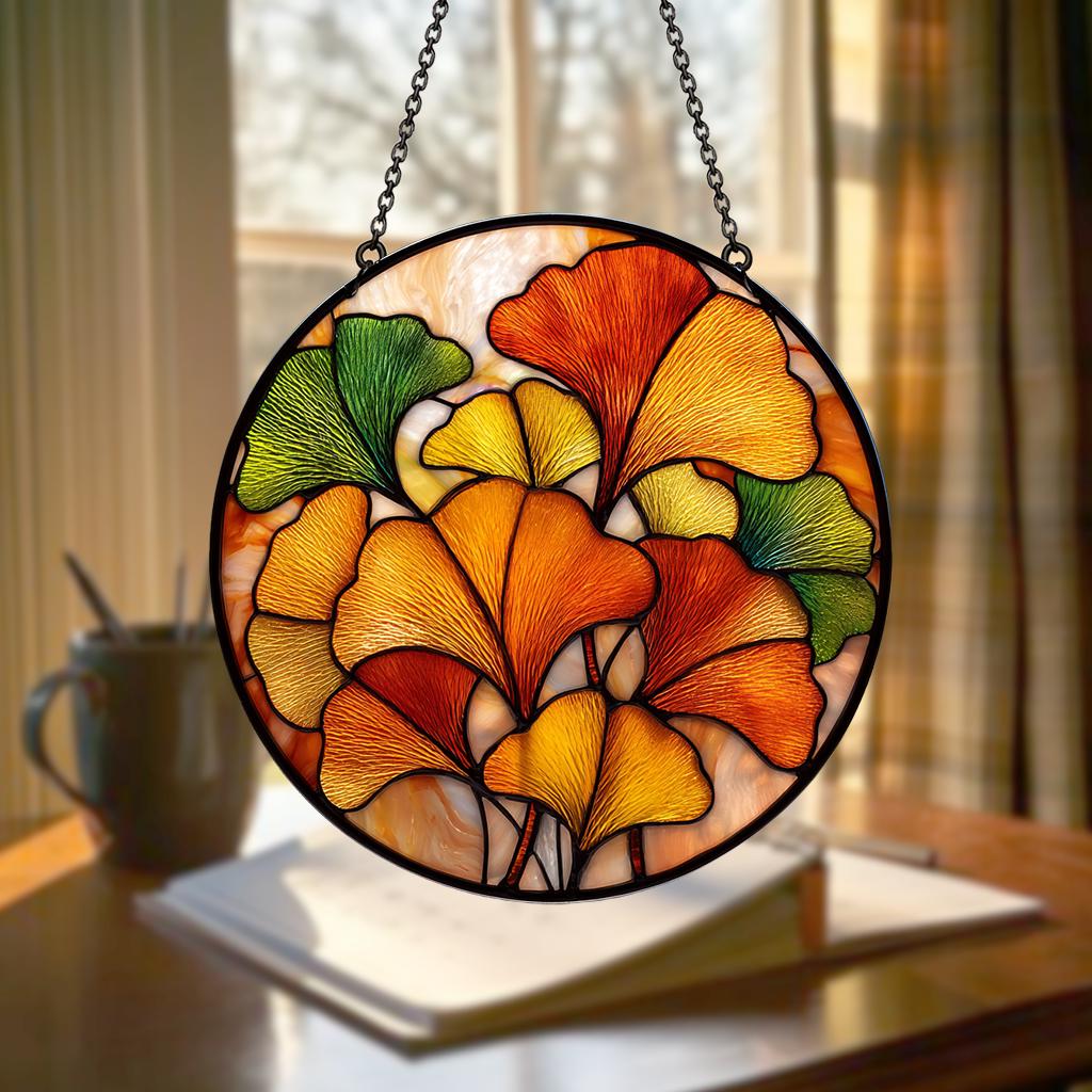 Gingko Window Ginkgo Leaf Stained Glass Suncatcher – Yellow Ginkgo Window Hanging Art ...