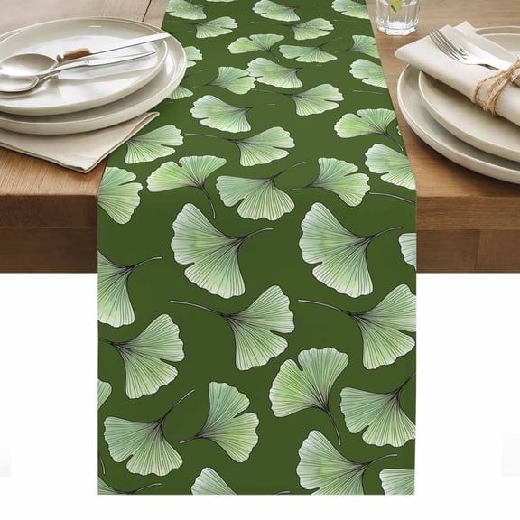 Ginkgo Leaf Table Runner Botanical Plants Dark Green Leaves Tablerunners 13 x 36 Inch, Table Decorations Tabletop Scarf for Summer Gathering Holiday Farmhouse Kitchen Dining Decor
