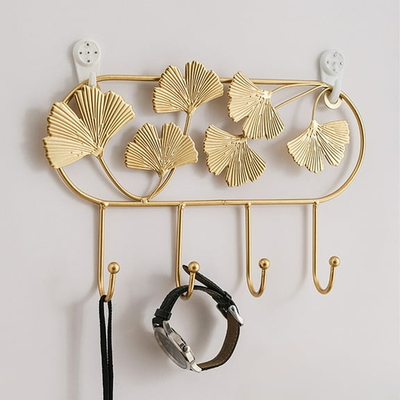 Ginkgo Leaf Wall Hook | Iron Key Holder & Coat Hanger | Entrance Porch & Dressing Room Decor | Multi-Hook Storage Organizer | 27x22cm Wall Mount