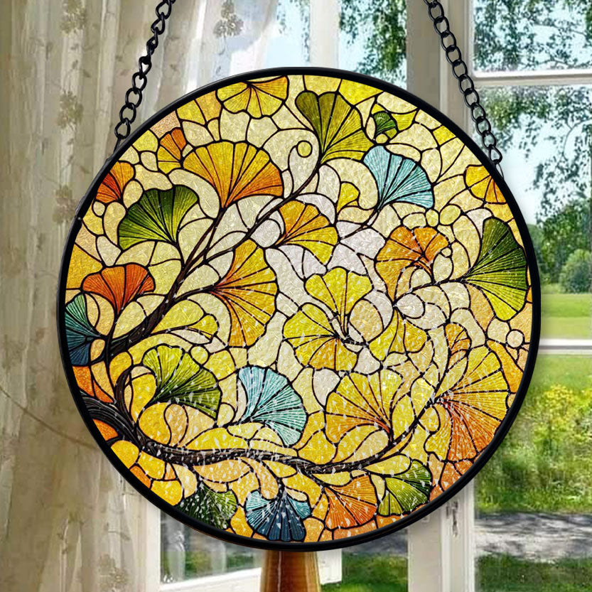 Gingko Window Ginkgo Leaf suncatcher Glass window hanging Art Ginkgo Leaf Glass ...