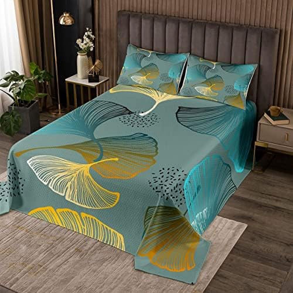 Ginkgo Leaves Bedspread Golden Ginkgo Biloba Leaf Quilted for Kids