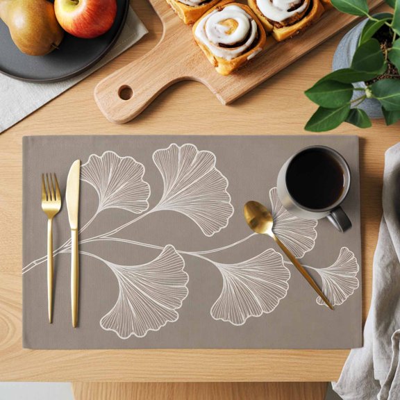 Ginkgo Leaves Placemats Set of 1, Rustic Tan Fan Shaped Foliage Delicate Veins Stem Non-Slip Place Mats Washable Table Mats for Kitchen Dining Table Decorations Indoor/Outdoor
