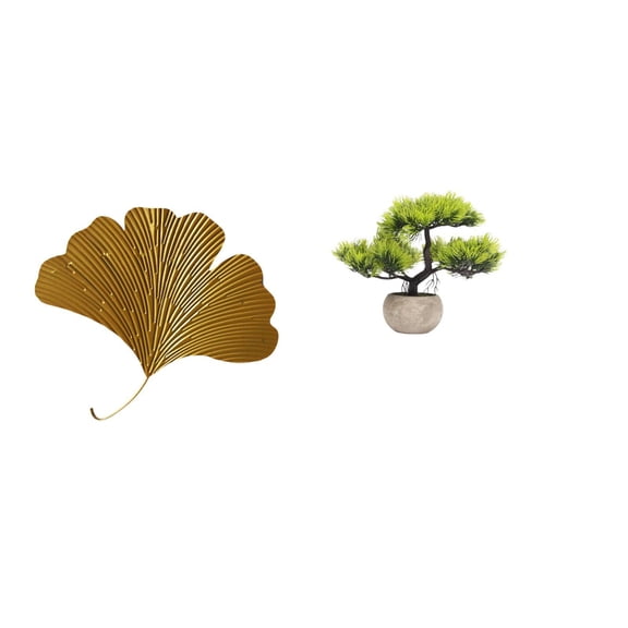 Ginkgo Leaves Wall Art Leaf Wall Sculptures Artificial Bonsai Tree Sturdy Wrought Iron for Office Hotel Tabletop