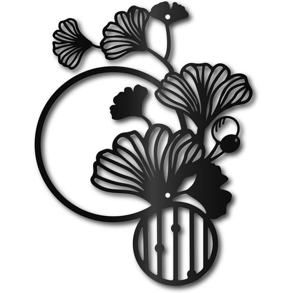 Ginkgo Metal Wall Art Ginkgo Leaf Wall Decoration Black Sculptures Wall Hanging Ornament Hollow Out Metal Wall Sign for Bathroom Living Room Bedroom Porch Patio Garden Fence 12 x 9Inch