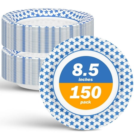 Ginkgo Paper Plates 8.5" Bulk 150 Count, 3X Strong Disposable Round Plates, Medium
